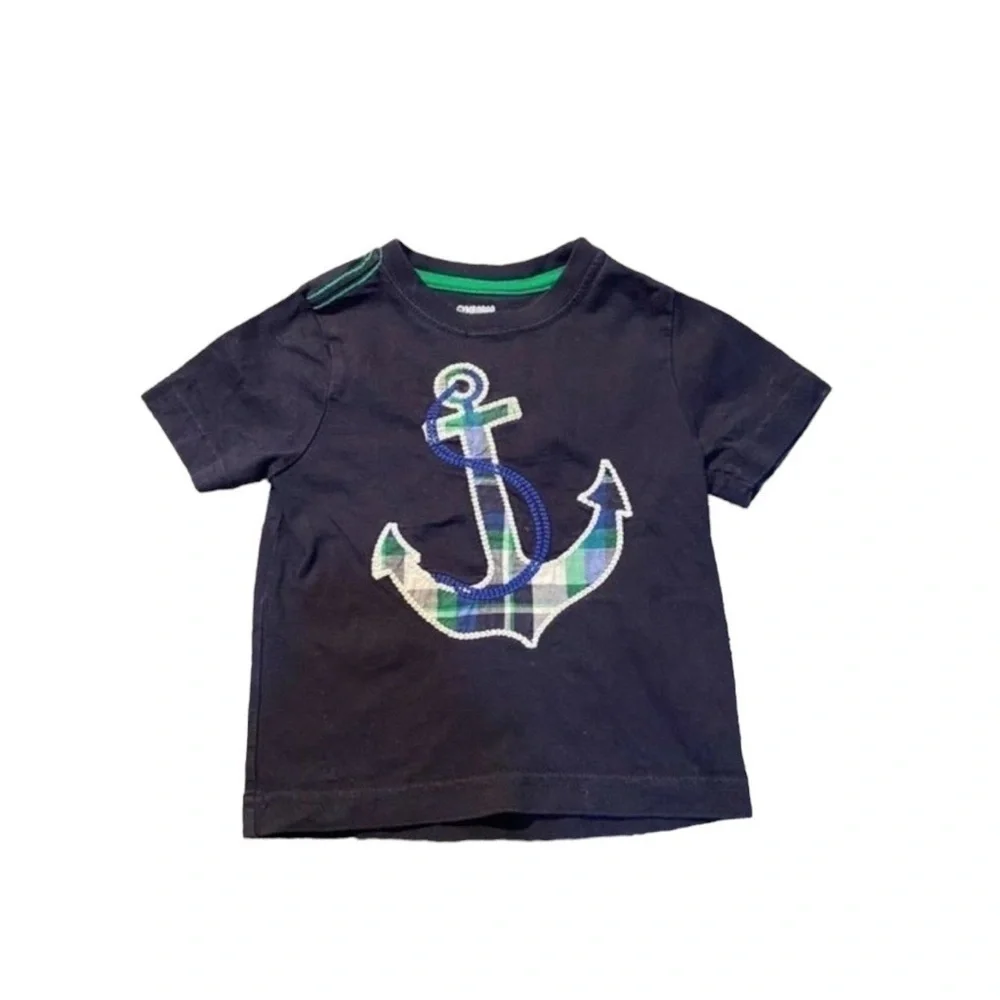 GYMBOREE Nautical Short Sleeve Anchor Plaid Tee Shirt 6-12 Months